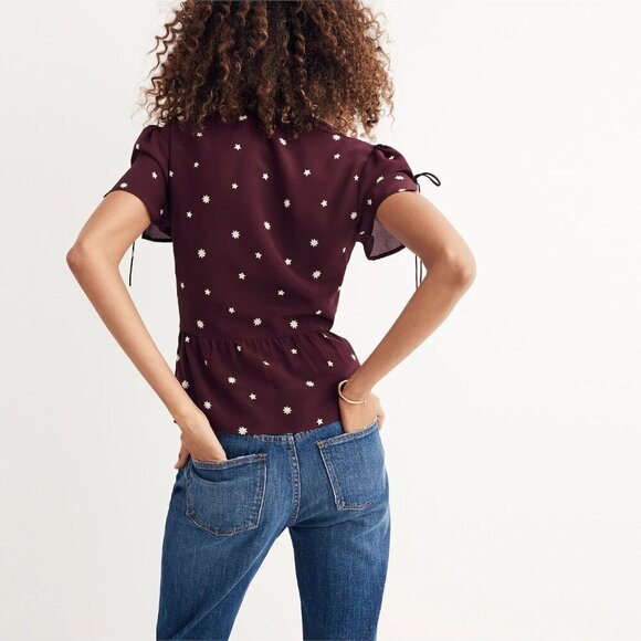 Madewell Silk Belle Top in Star Mix in Holiday Rich Plum Academia 70s Vibe 0 - Picture 3 of 13